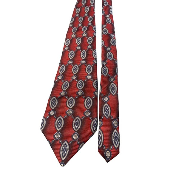 Don Loper Beverly Hills Red Pattern Silk Tie Made in USA Mens Necktie - Picture 1 of 6